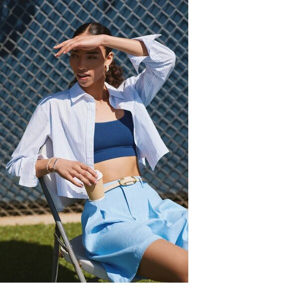 NEW Anthropologie The Avery Pleated Shorts by Maeve size 14 BLUE color - Picture 2 of 9